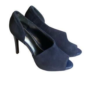 Alfani Lusee Heels Sz 7 Blueberry Blue Leather Suede Stiletto Peep Toe Slip On